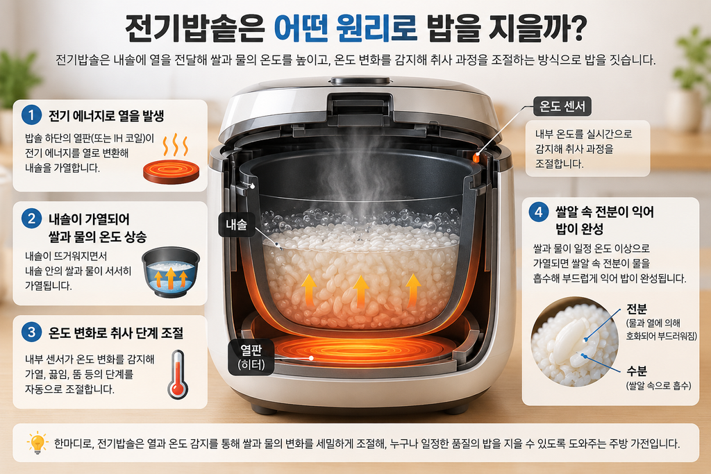 전기밥솥 내솥을 가열해 밥을 짓는 작동 원리