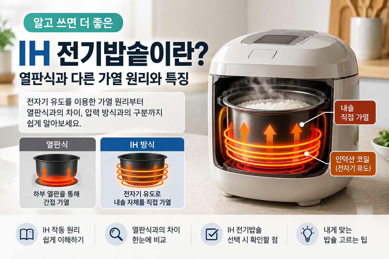 IH 전기밥솥의 가열 원리와 열판식 차이