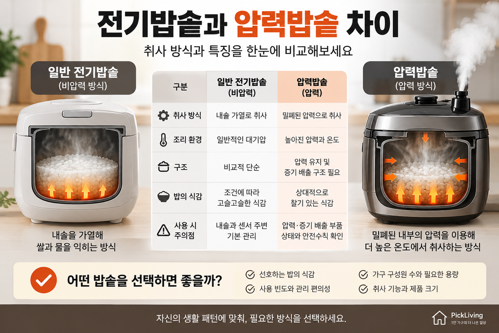 전기밥솥과 압력밥솥의 취사 방식과 특징 차이